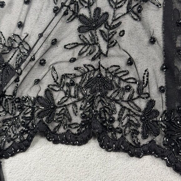 Vtg Laurence Kazan Embellished Beaded Sheer Cardigan L Sequins Black Whimsigoth - Picture 7 of 9